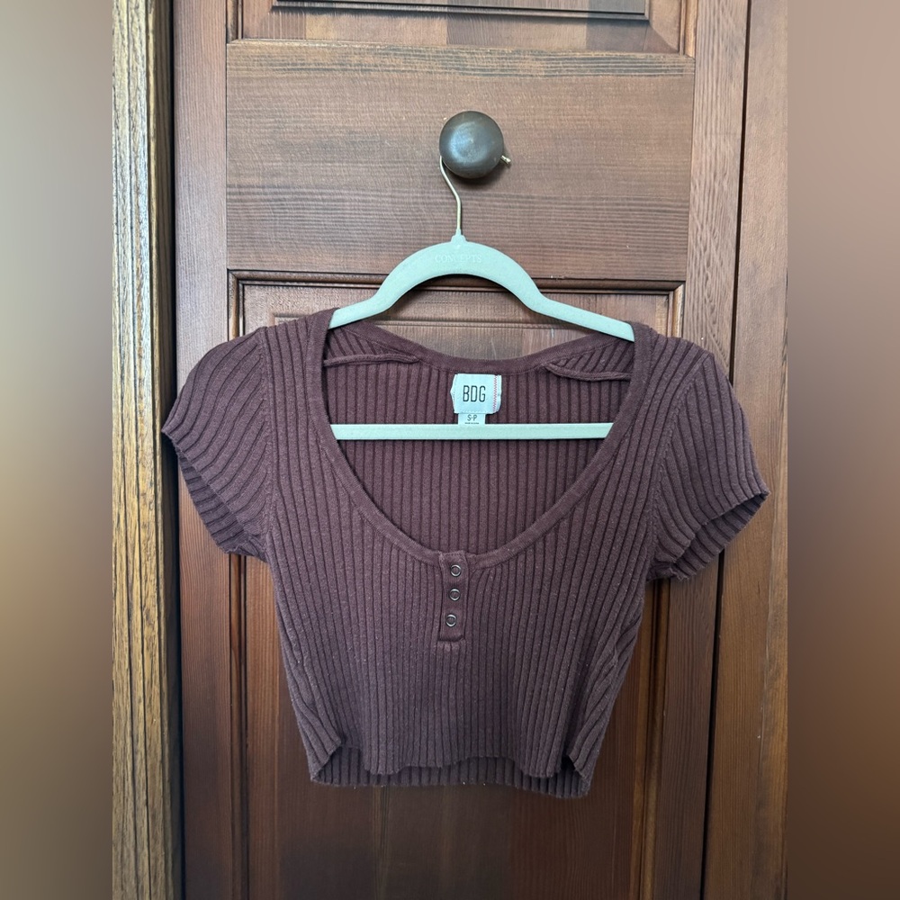 Women's Brown Ribbed Crop Top